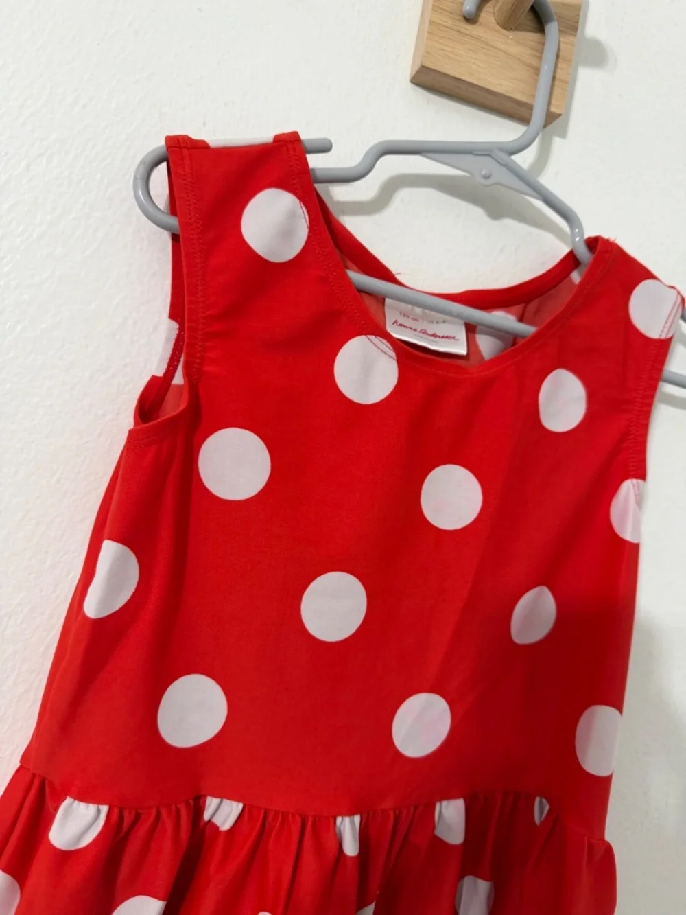 Hanna Andersson Orange Red Polka Dot Dress Sleeveless Nylon Sz 6-7 Years School